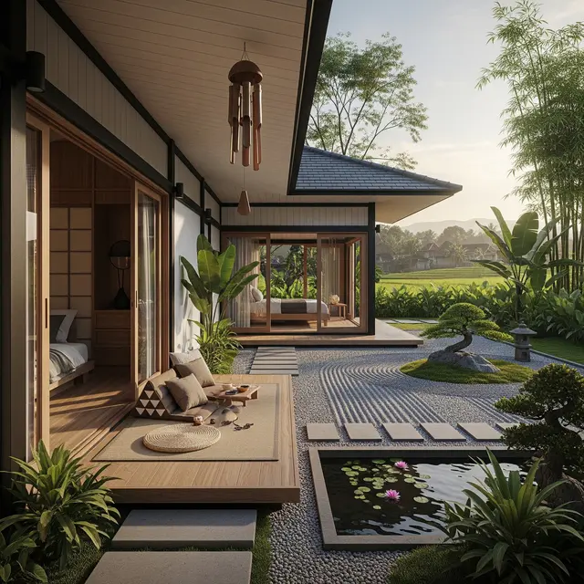 Model Rumah Japandi di Desa dengan Halaman Luas