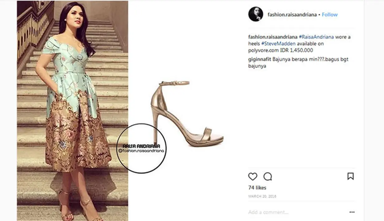 Secara kasat mata, sepatu heels Raisa Andriana ini sama dengan yang sebelumnya. Namun untuk yang satu ini, harga sepatu yang juga dari Steve Madden ini harganya Rp. 1.450.000. Bagaimana, masih terjangkau kan sepatu Raisa? (Instagram/fashion.rasiaandriana)