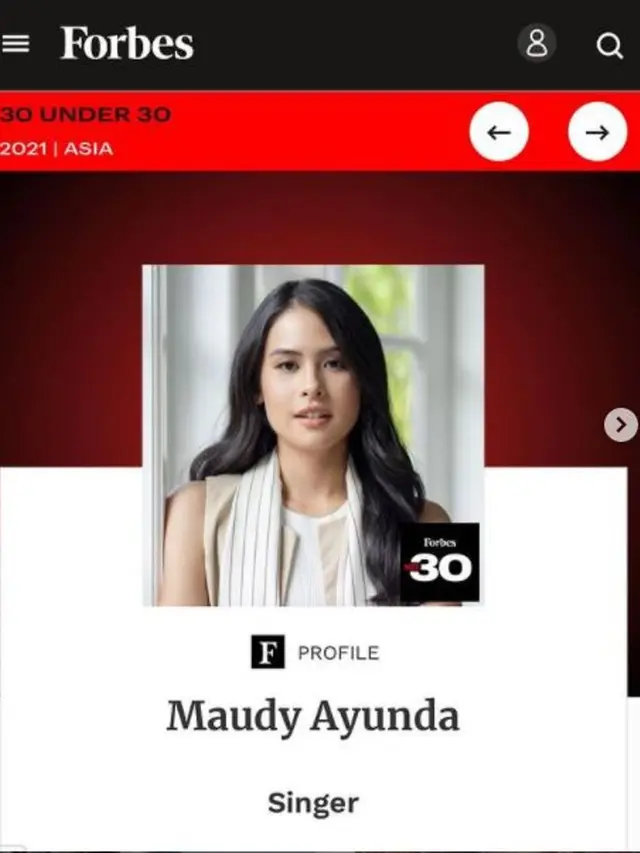 Maudy Ayunda Masuk Daftar Forbes 30 Under 30