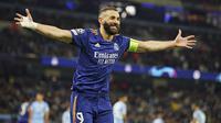 Sementara Real Madrid tiga kali memperkecil kedudukan lewat dua gol Karim Benzema dan Vinicius Junior.&nbsp;(AP/Dave Thompson)