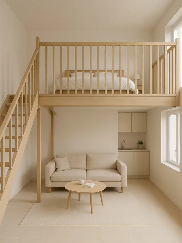 Model Interior Ruang Kecil Apartemen dengan Kamar Mezanine (Image by ChatGPT)