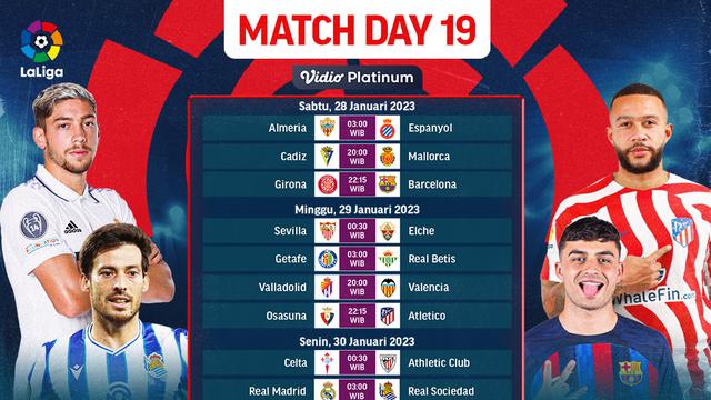 Jadwal dan Live Streaming Liga Spanyol 2022/2023 Matchday 19 di Vidio, 28-31 Januari 2023