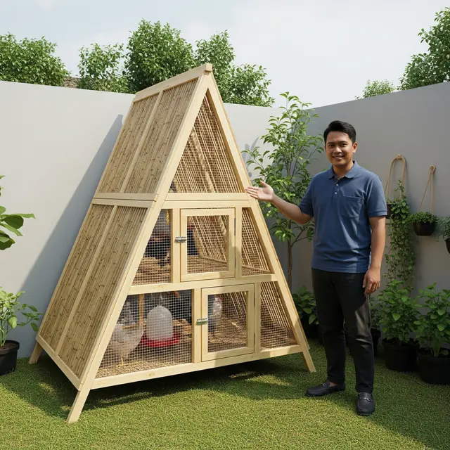 Kandang ayam Model A-Frame dengan Dinding Kisi-Kisi (Gemini AI)