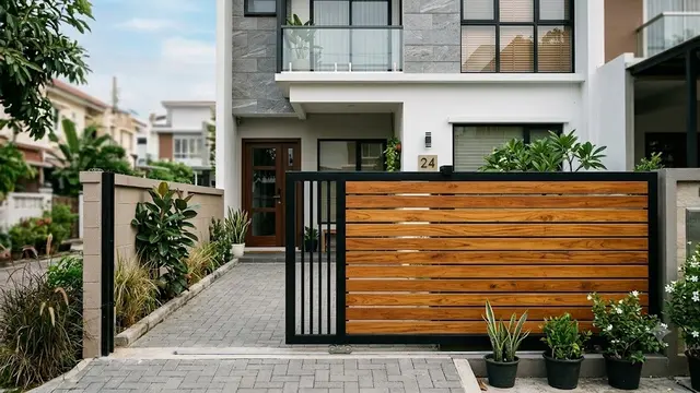 Model Pagar Geser Kombinasi Kayu dan Besi (AI Generated)