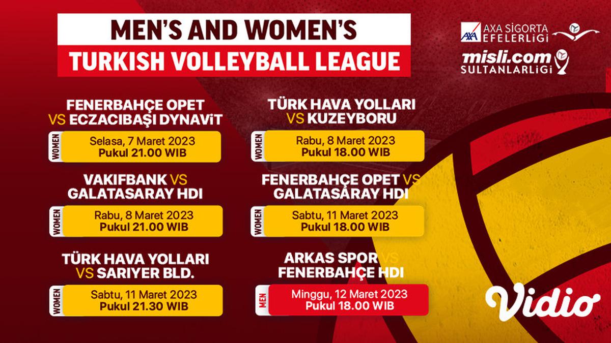 Jadwal Pertandingan Men’s and Women’s Turkish Volleyball League, Live