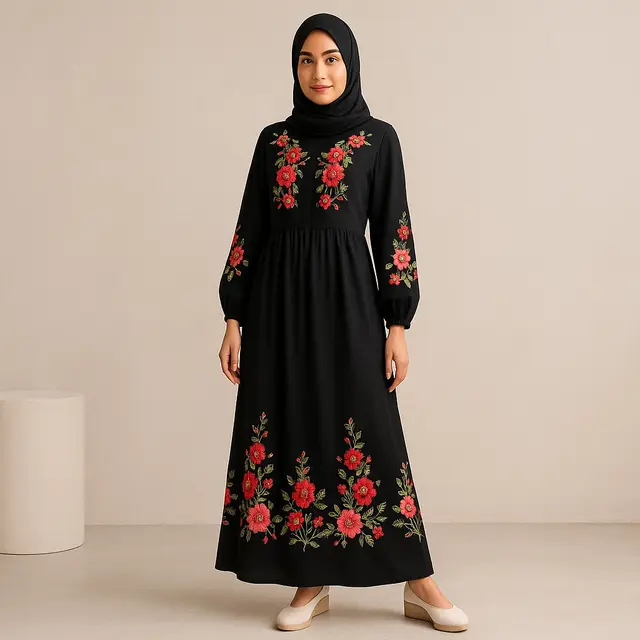 Model Gamis Hitam Kekinian Agar Tidak Monoton/Gambar ilustrasi oleh AI