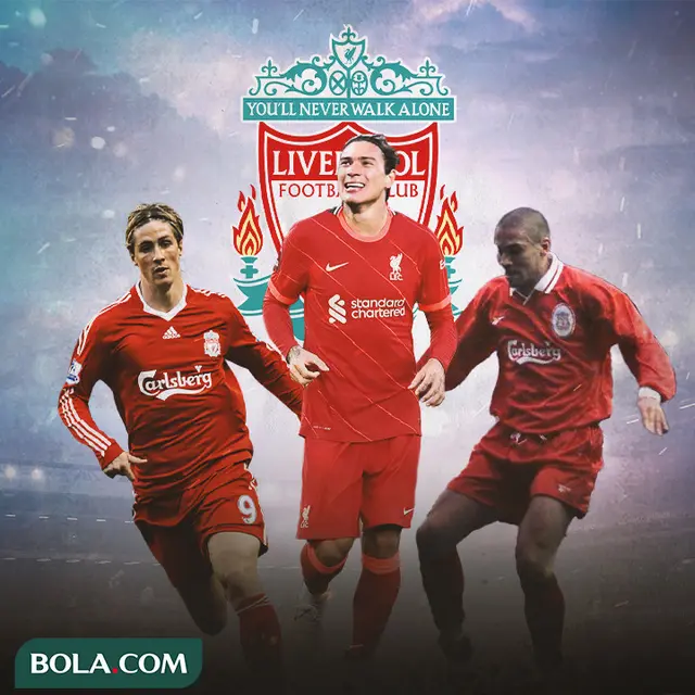 Ilustrasi Fernando Torres, Darwin Nunez, Stan Collymore