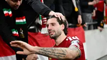 Namun hasil akhir berkata lain, lawan mampu membalikkan keadaan dan menang 3-2 atas Hungaria dan sekaligus menutup mimpi lolos ke Piala Dunia 2026. (AP Photo/Denes Erdos)