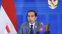 Presiden Jokowi saat berpidato pada Konferensi Tingkat Tinggi (KTT) ke-18 ASEAN-India secara virtual di Istana Kepresidenan Bogor Jawa Barat, Kamis (28/10/2021).