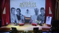 Peluncurkan buku yang berjudul  Jalan Baru Moderasi Beragama Mensyukuri 66 Tahun Haedar Nashir oleh PP Muhammadiyah di Perpustakaan Nasional, Jakarta. Sejumlah tokoh turut hadir, salah satunya Wakil Presiden ke-10 dan ke-12 RI Jusuf Kalla. (Foto: Liputan6.com/Winda Nelfira).