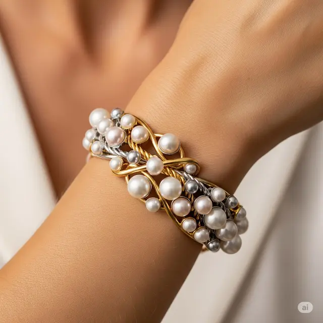 Gelang Kombinasi Warna Emas + Mutiara