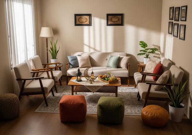 Atur Tata Letak Duduk yang Nyaman/Ide Dekor Ruang Tamu Lebaran Minimalis di Rumah Kecil (Sumber: gemini.com)