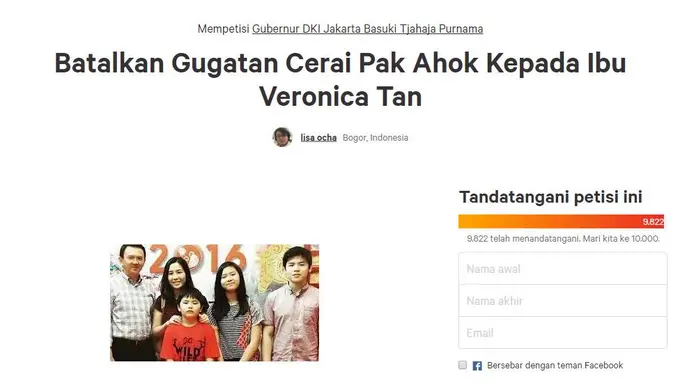 [Bintang] Tanggapi Perceraian Ahok, Netizen Langsung Buat Petisi