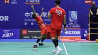 Bagas Maulana/Muhammad Shohibul Fikri mengalahkan unggulan kedua asal India&nbsp;Satwiksairaj Rankireddy/Chirag Shetty pada babak 32 besar China Open 2023. Ganda putra Indonesia itu menang&nbsp;21-17, 11-21, dan 21-17 di&nbsp;Changzhou Olympic Sports Centre Xincheng Gymnasium, Rabu (6/9). (foto: PBSI)