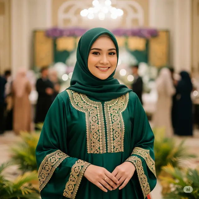 Abaya Arab Kaftan Mewah dengan Bordir Emas