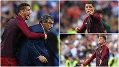 Cristiano Ronaldo pernah menjadi asisten pelatih dadakan dan membantu pelatih Portugal, Fernando Santos, saat Portugal berlaga di final Euro 2016. Berikut momen ketika Ronaldo menjadi asisten pelatih dadakan Portugal di final Euro 2016. (kolase foto AFP)