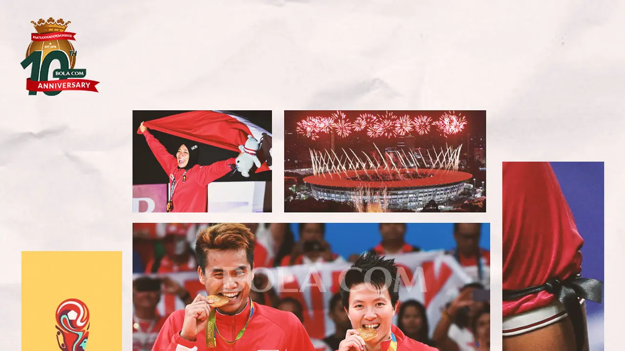 Artikel 10 tahun Bola.com - Kolase Tontowi/Liliyana raih medali emas Olimpiade 2016, perhelatan Asian Games 2018, Logo Piala Dunia U-20 2023, Tragedi Kanjuruhan