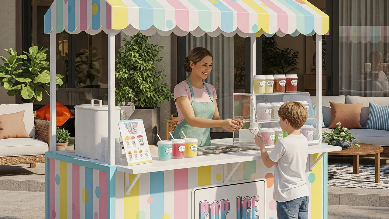 Desain Booth Pop Ice di Depan Rumah