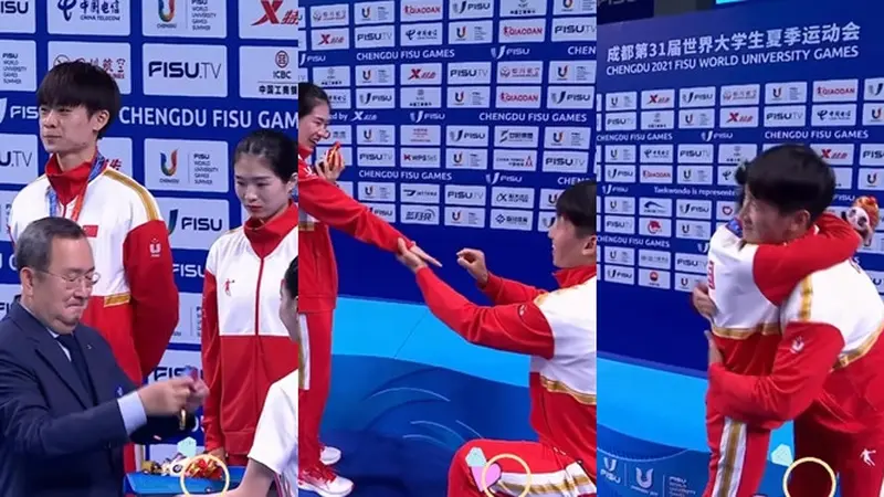 Atlet Taekwondo China Spontan Lamar Pacar Saat Terima Medali dengan Cincin Pinjaman