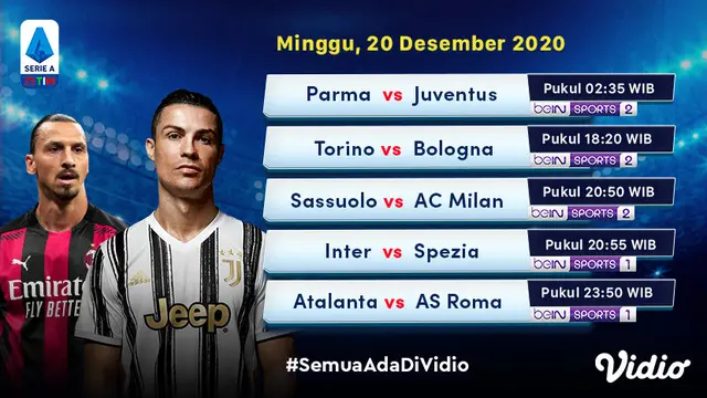 Jadwal Liga Italia pekan ke-13 di Vidio