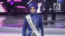 Finalis asal Indonesia yang lolos dalam malam puncak Puteri Muslimah Asia 2018 di Jakarta, Senin (7/5). (Liputan6.com/Faizal Fanani)