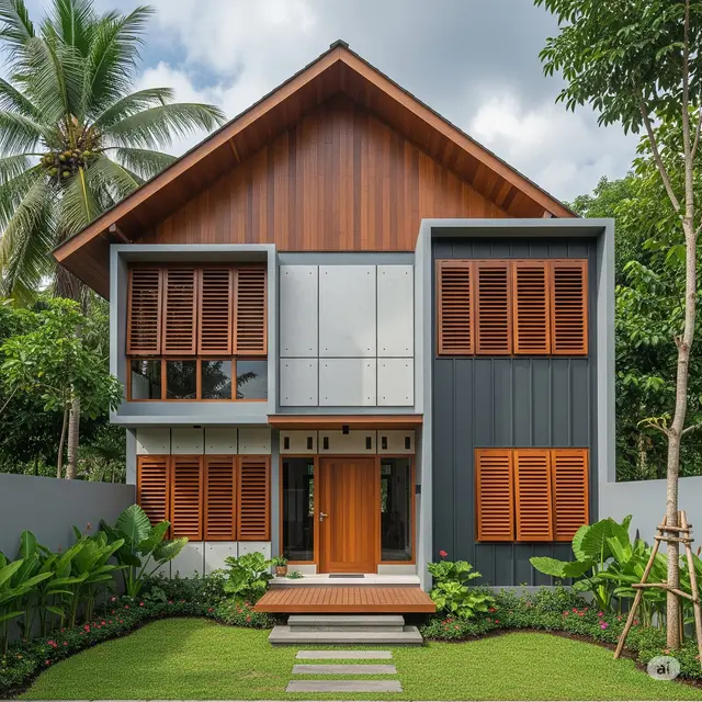 Rumah Type 36 Gaya Palembang dengan Atap Pelana Tinggi