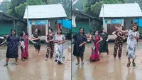 Bak Film Bollywood, Aksi Emak-Emak Berdaster Joget India saat Hujan Ini Viral