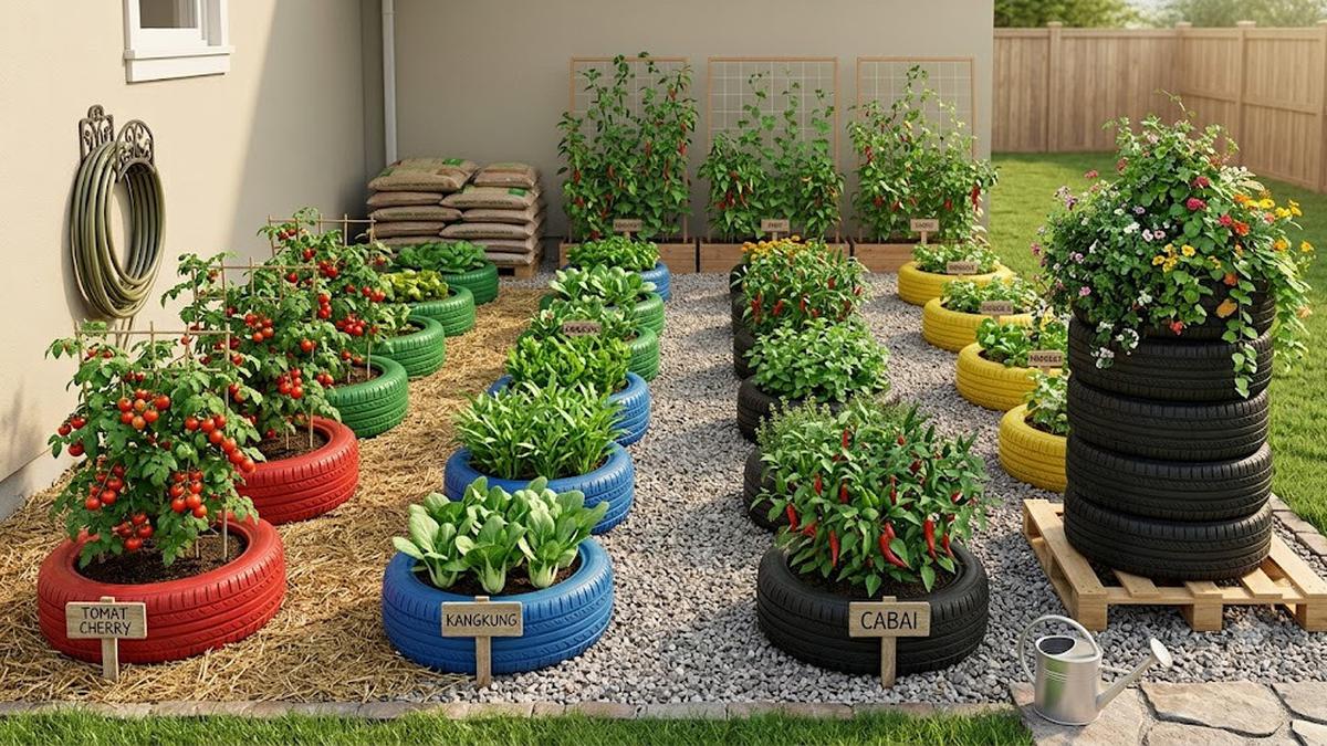 6 Cara Membuat Kebun Organik dari Ban Mobil Bekas agar Tanaman Tumbuh Subur