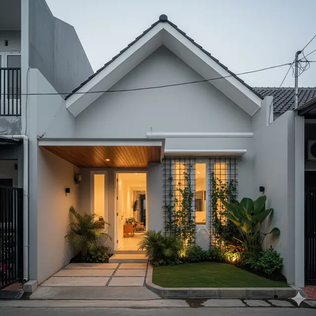 Model Rumah Tipe 45 Murah dengan Atap Pelana di Gang Perumahan Sempit. Gemini