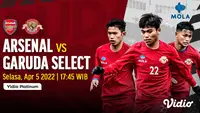 Link Live Streaming Pertandingan Garuda Select Vs Arsenal di Vidio, 5 April 2022. (Sumber : dok. vidio.com)