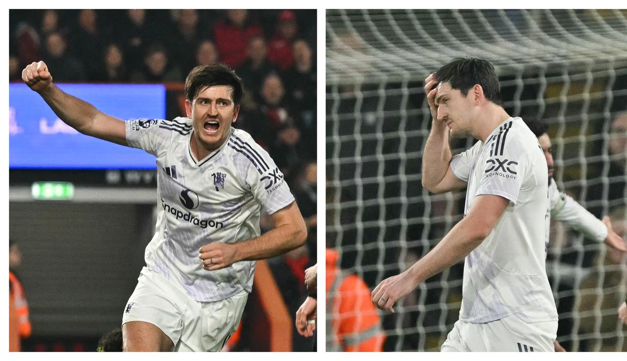Harry Maguire tampil sebagai 'Hero to Zero' dalam laga lanjutan Liga Inggris 2025/2026 antara Bournemouth melawan Manchester United pada Jumat (20/03/2026) waktu setempat. (Foto Kolase: (AFP/Glyn Kirk))
