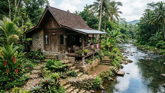 Inspirasi Rumah dengan Kebun Menghadap Sungai