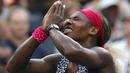 Ekspresi Serena Williams setelah memenangi AS Terbuka 2014 dengan mengalahkan Caroline Wozniacki. (AP Photo/Mike Groll)