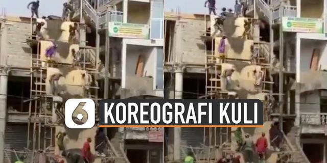 VIDEO: Aksi Kuli Bangunan Oper Cor Semen Pakai Koreografi