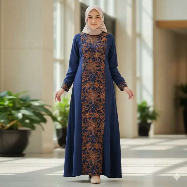 Model Gamis Batik Kombinasi Kain Polos Terbaru