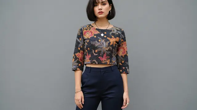 Setelan Batik Crop Top dan Celana Basic