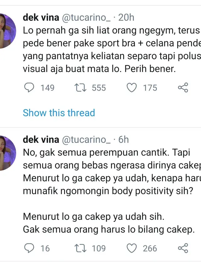 Cuitan Revina VT di Twitter soal mengomentari bagian tubuh perempuan di pusat kebugaran (Twitter)