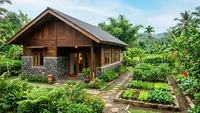 7 Desain Rumah Desa Adem dengan Taman Samping dan Dinding Batu Alam, Harmoni Alam di Hunian Impian