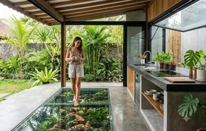 11 Desain Dapur Semi Outdoor dengan Kolam Ikan Mini, Inspirasi Estetik untuk Rumah Minimalis