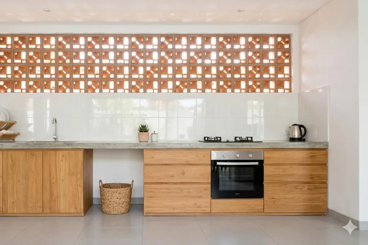 Desain Dapur Roster yang Tetap Terang Meski Tanpa Banyak Lampu. Gemini