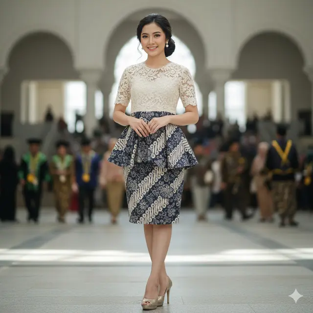 Model Dress Batik Brokat Pendek untuk Wisuda