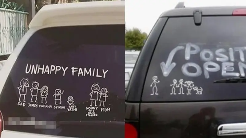 6 Stiker di Belakang Mobil Ini Nyeleneh, Bukan Keluarga Bahagia