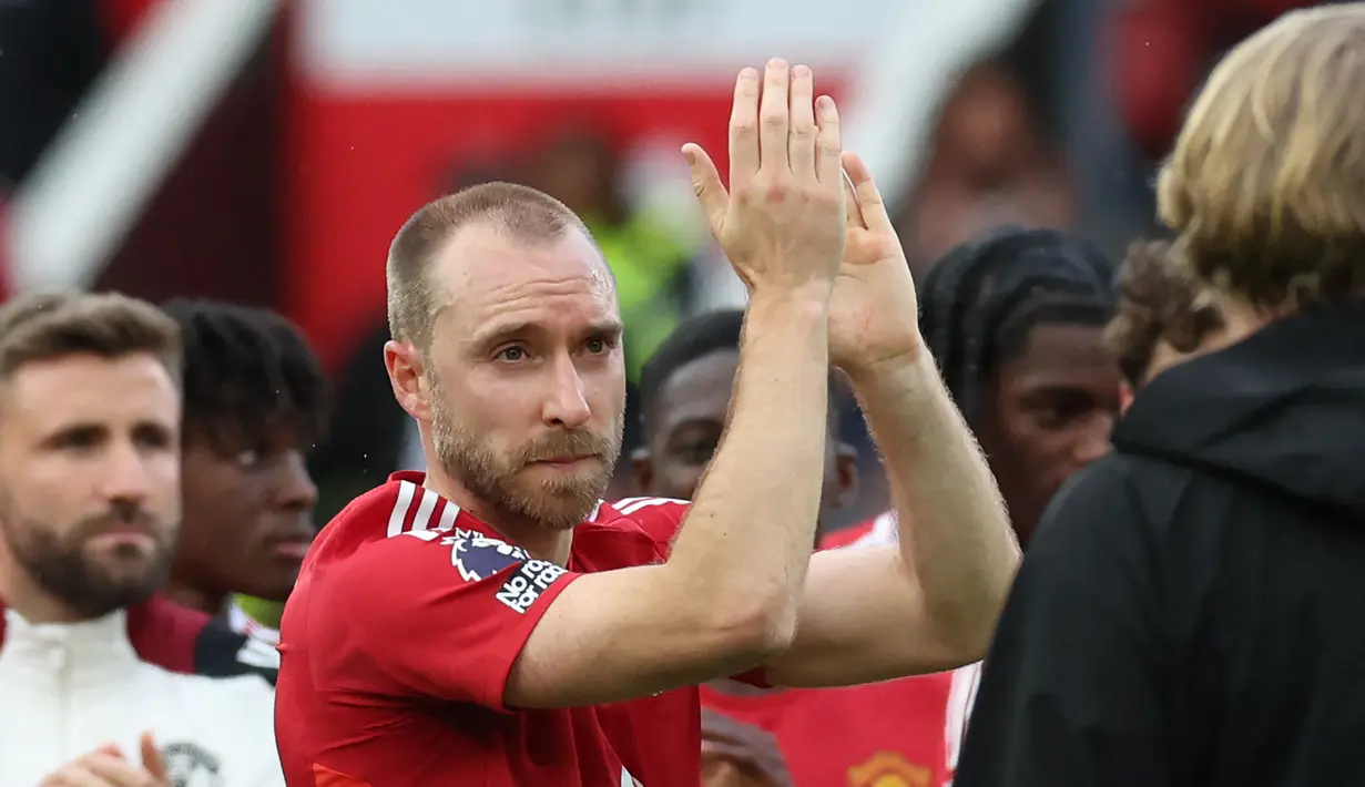 Christian Eriksen telah resmi meninggalkan Manchester United pada akhir musim 2024/2025. Ia adalah satu-satunya nama di daftar ini yang pernah tampil sebagai starter di final Liga Champions. (AFP/Darren Staples)