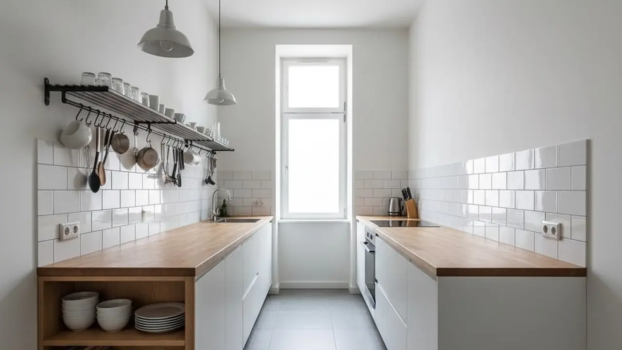 Model Dapur dengan Meja Panjang Multi Fungsi di Lahan Sempit