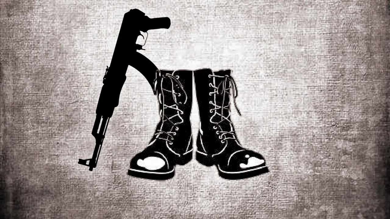 Ilustrasi AK 47 dan lars (Liputan6.com/Rino Abonita)