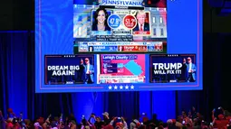 Di hadapan para pendukungnya di Florida, Amerika Serikat, Donald Trump menyampaikan pidato yang mengklaim kemenangannya. (Jim WATSON/AFP)