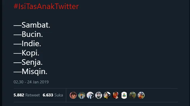 Cuitan Lucu 'Isi Tas Anak Twitter'