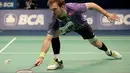 Jan O Jorgensen tunggal putera asal Denmark gagal menjadi juara setelah dikalahkan oleh Kento Momota dari Jepang di final BCA Indonesia Open Premier Super Series 2015 di Istora Senayan Jakarta. (Bola.com/Peksi Cahyo)