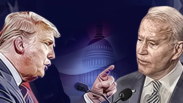 Banner Donald Trump dan Joe Biden