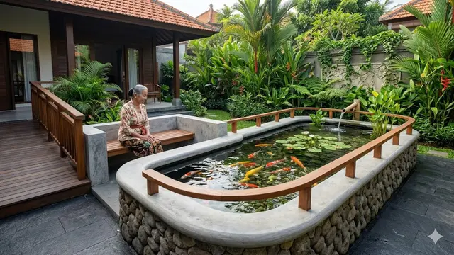 Desain Kolam Ikan Dangkal yang Aman untuk Lansia